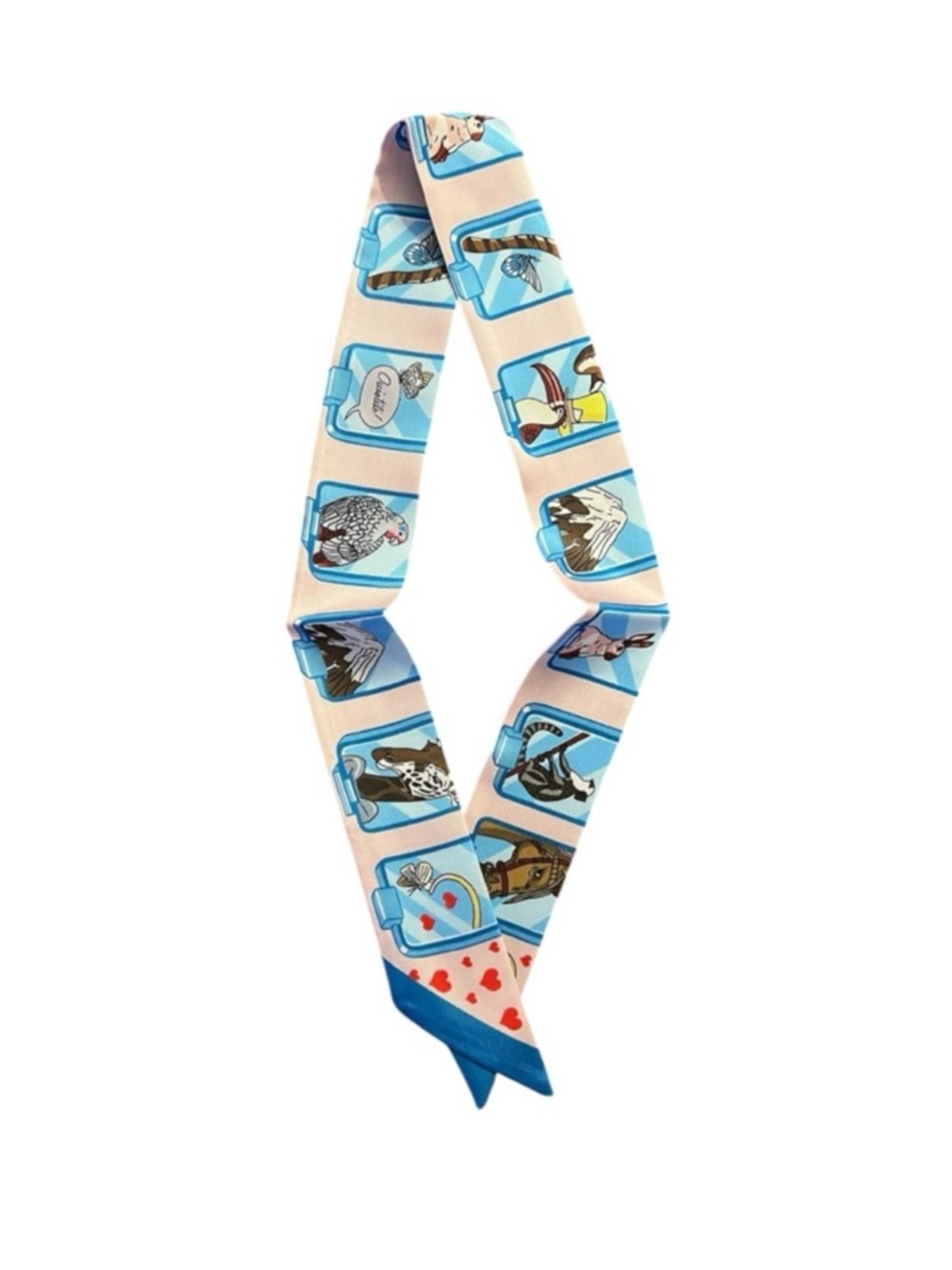 🗼HERMES ⭐️LIMITED Edition Story Time📔Animal Twilly Pink Scarf Purse Charm Tie
